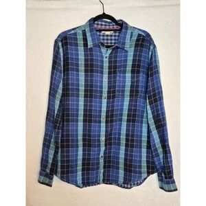 Carbon 2 Cobolt‎ Mens Blue Medium Plaid Button Down Shirt Long Sleeve